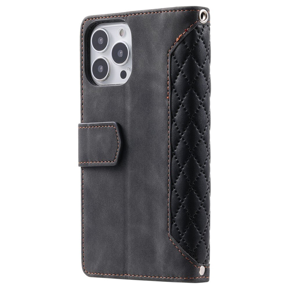 iPhone 13 Pro Brieftasche Hülle Quilted Schwarz