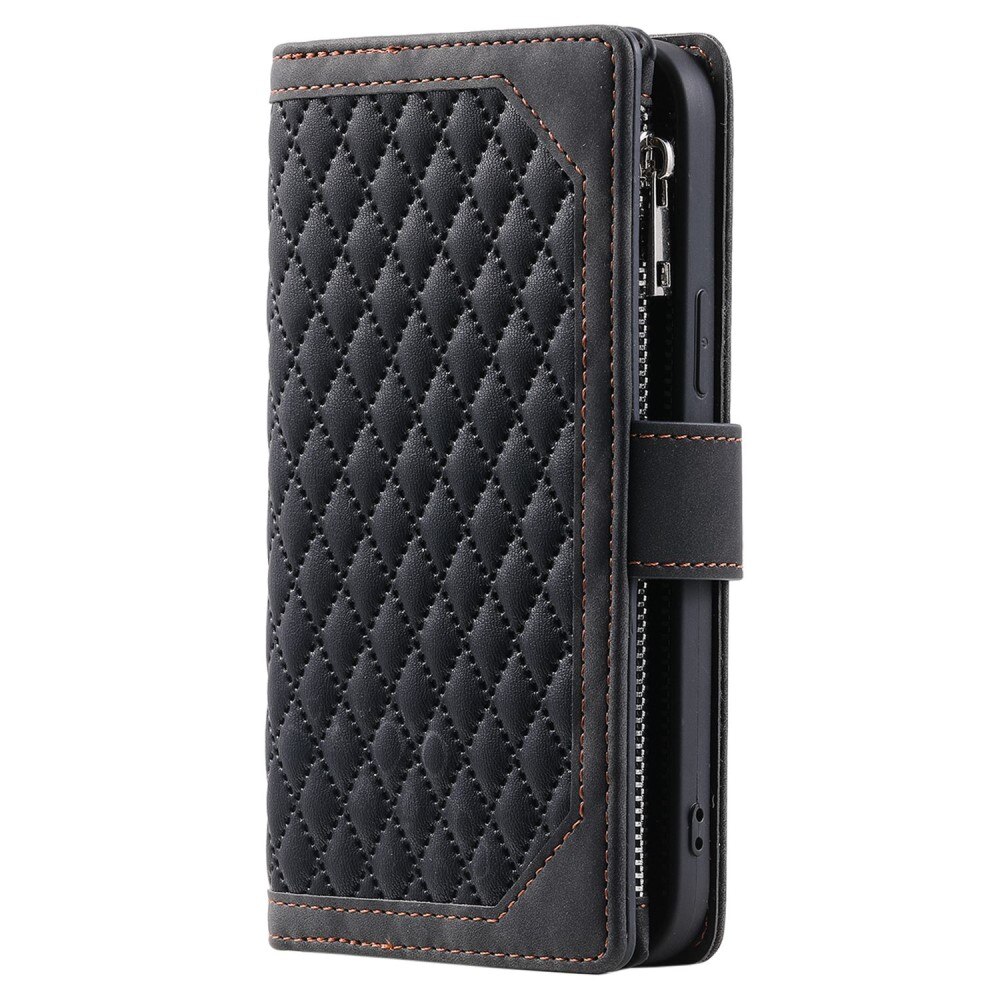 iPhone 13 Pro Brieftasche Hülle Quilted Schwarz