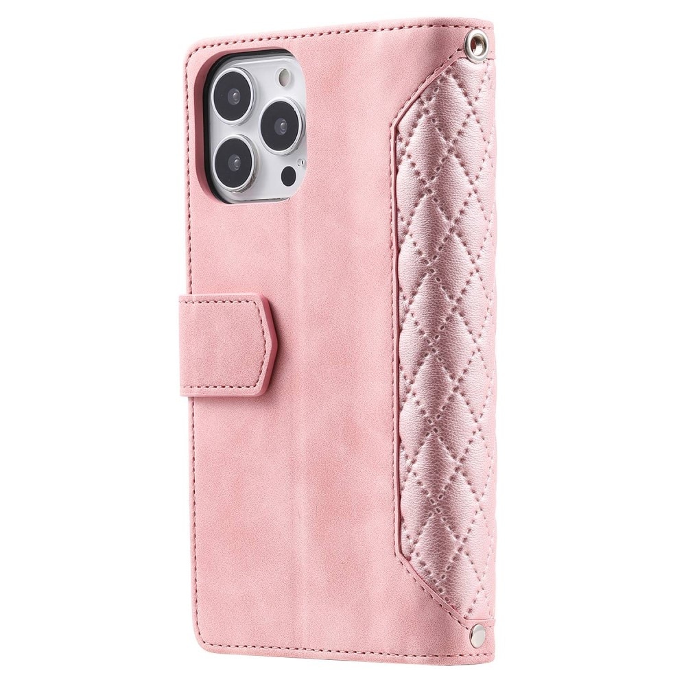 iPhone 13 Pro Brieftasche Hülle Quilted Rosa