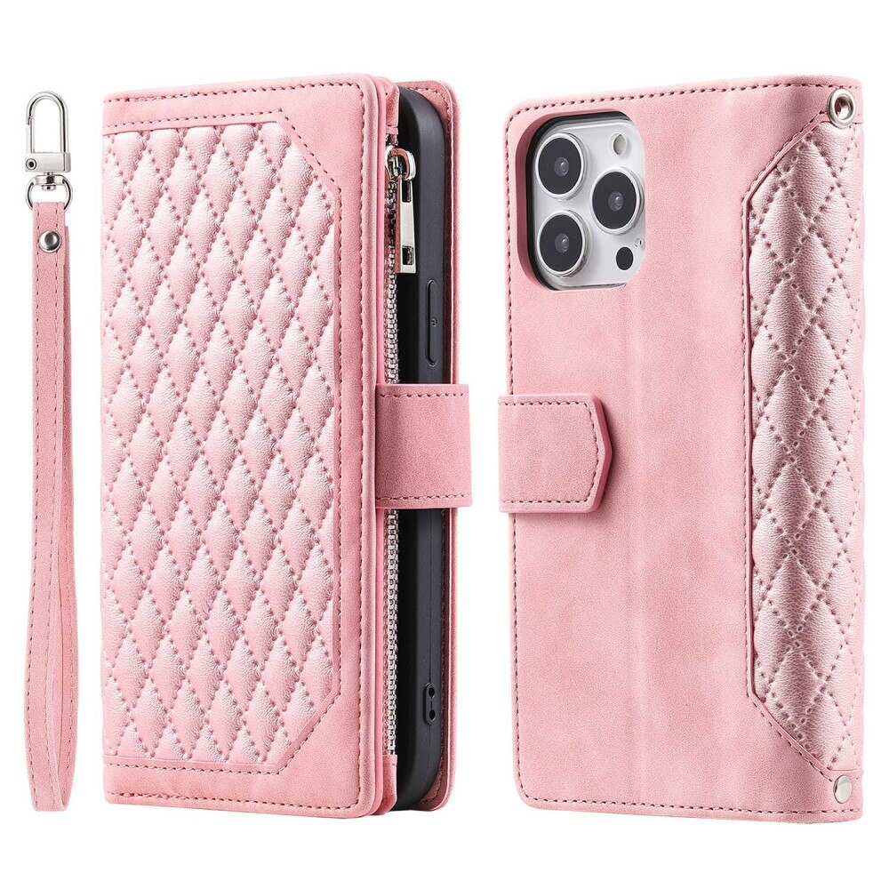 iPhone 13 Pro Brieftasche Hülle Quilted Rosa