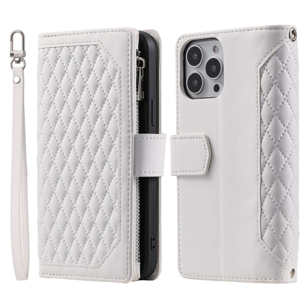 iPhone 13 Pro Brieftasche Hülle Quilted Weiß