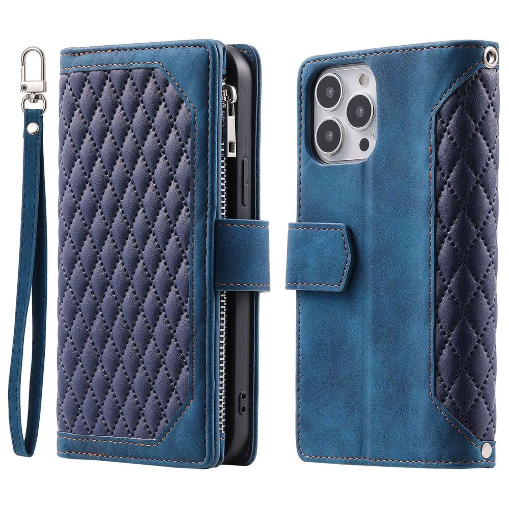 iPhone 14 Pro Max Brieftasche Hülle Quilted Blau