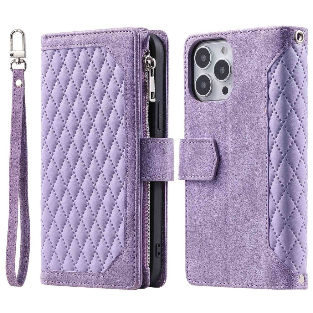 iPhone 14 Pro Max Brieftasche Hülle Quilted Lila
