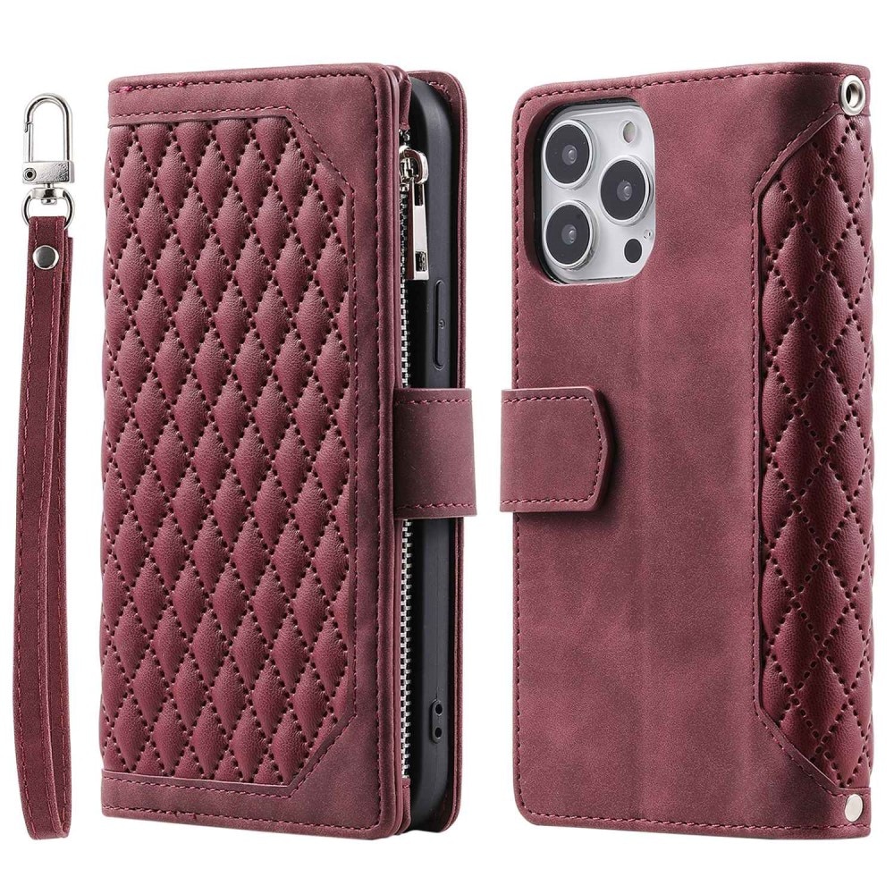 iPhone 14 Pro Max Brieftasche Hülle Quilted Rot