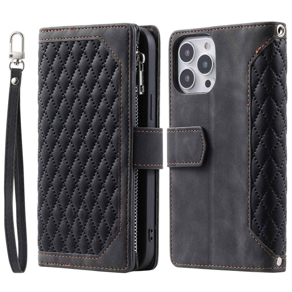 iPhone 14 Pro Max Brieftasche Hülle Quilted Schwarz