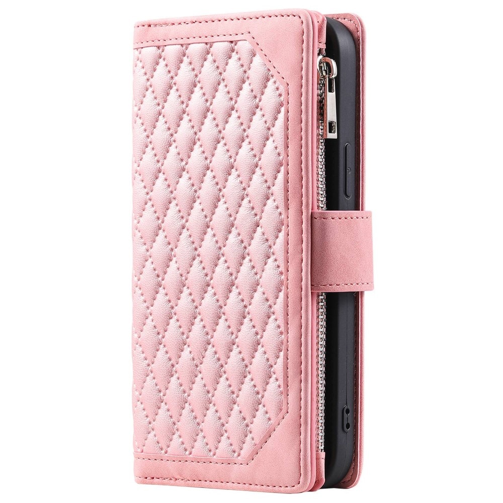 iPhone 14 Pro Max Brieftasche Hülle Quilted Rosa