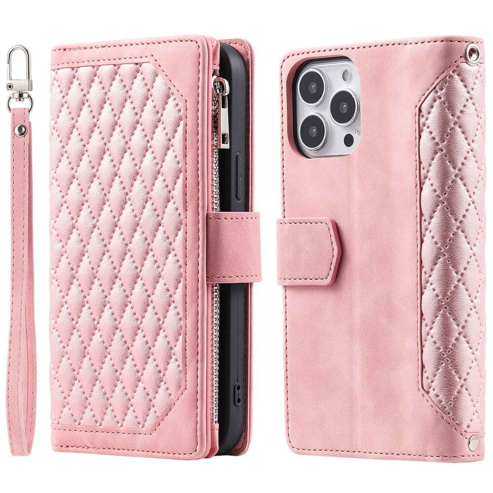 iPhone 14 Pro Max Brieftasche Hülle Quilted Rosa