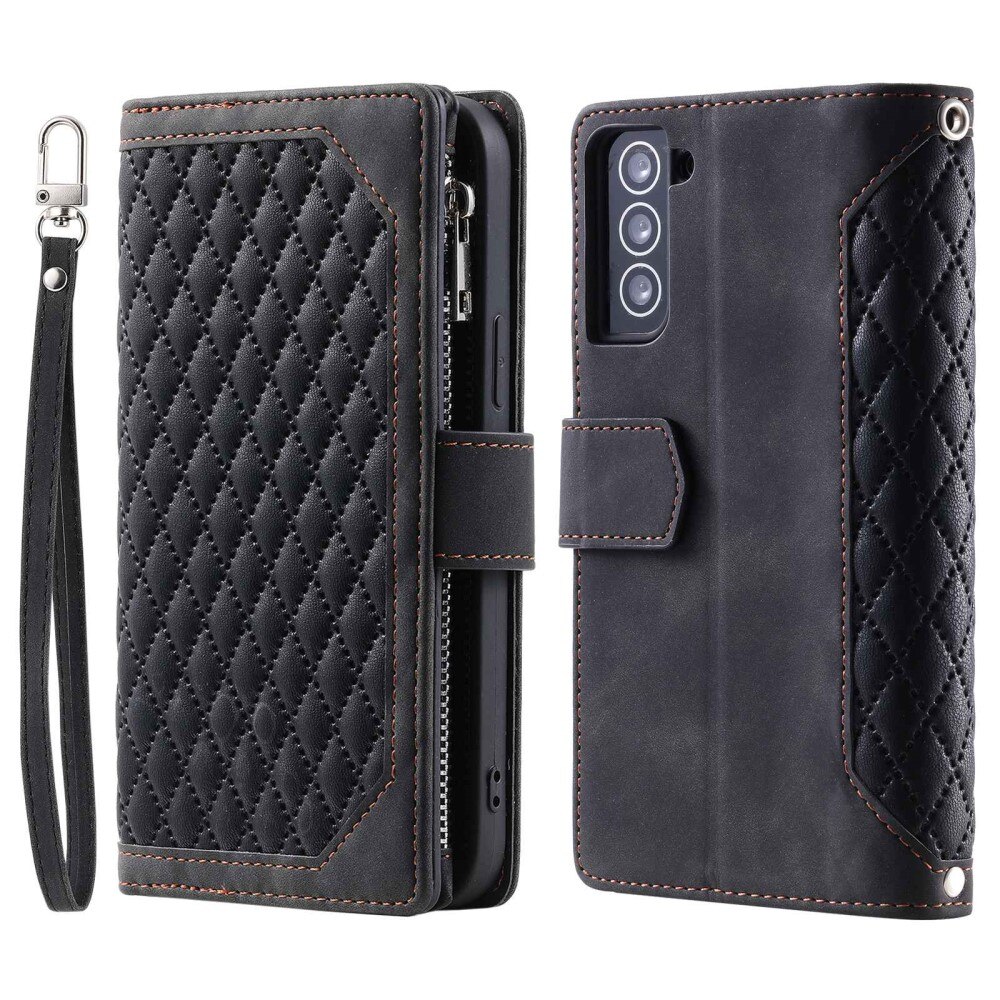 Samsung Galaxy S22 Brieftasche Hülle Quilted Schwarz