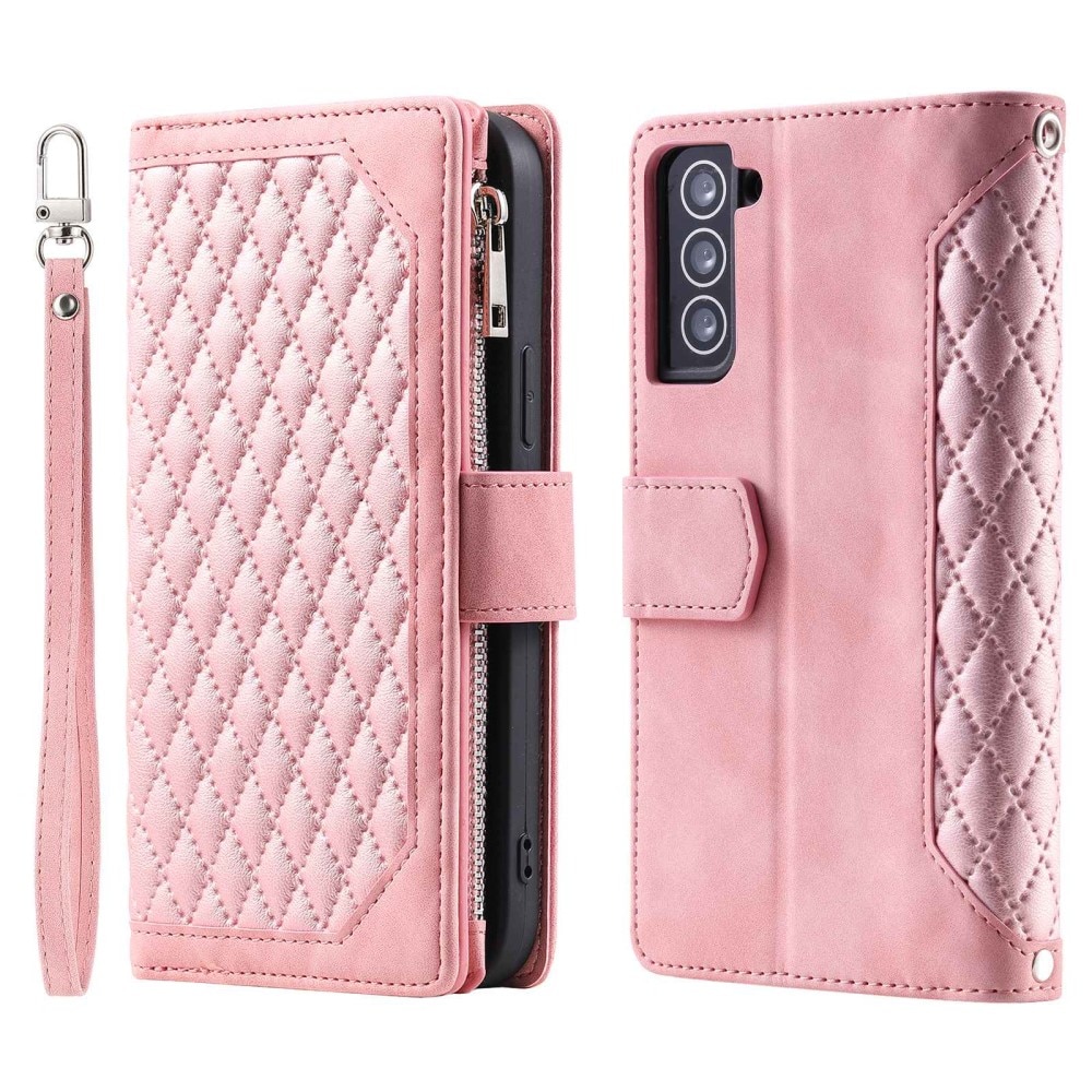 Samsung Galaxy S22 Brieftasche Hülle Quilted Rosa