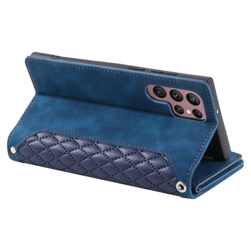 Samsung Galaxy S22 Ultra Brieftasche Hülle Quilted Blau