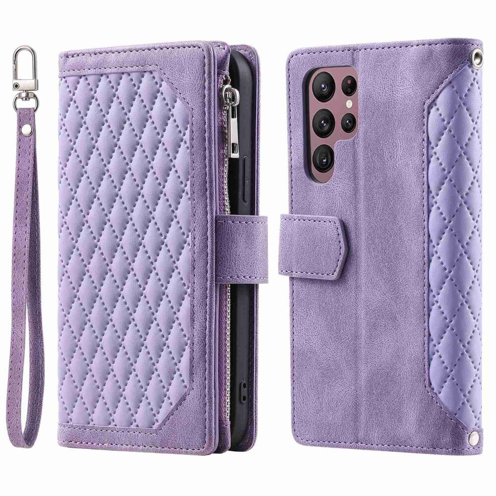 Samsung Galaxy S22 Ultra Brieftasche Hülle Quilted Lila