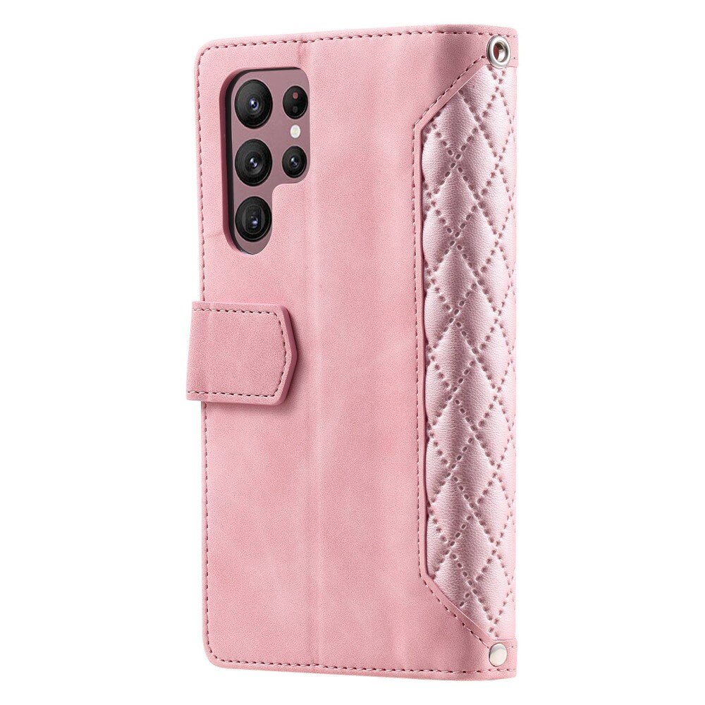 Samsung Galaxy S22 Ultra Brieftasche Hülle Quilted Rosa