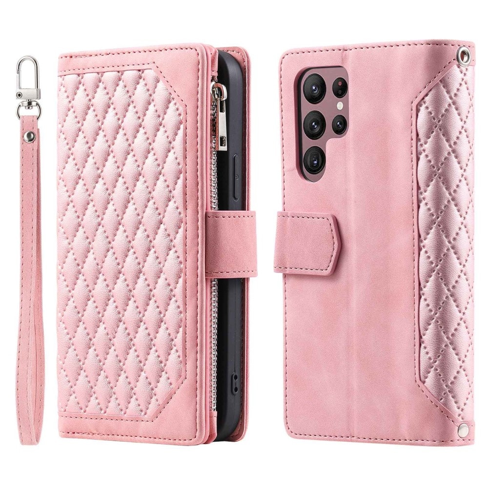 Samsung Galaxy S22 Ultra Brieftasche Hülle Quilted Rosa