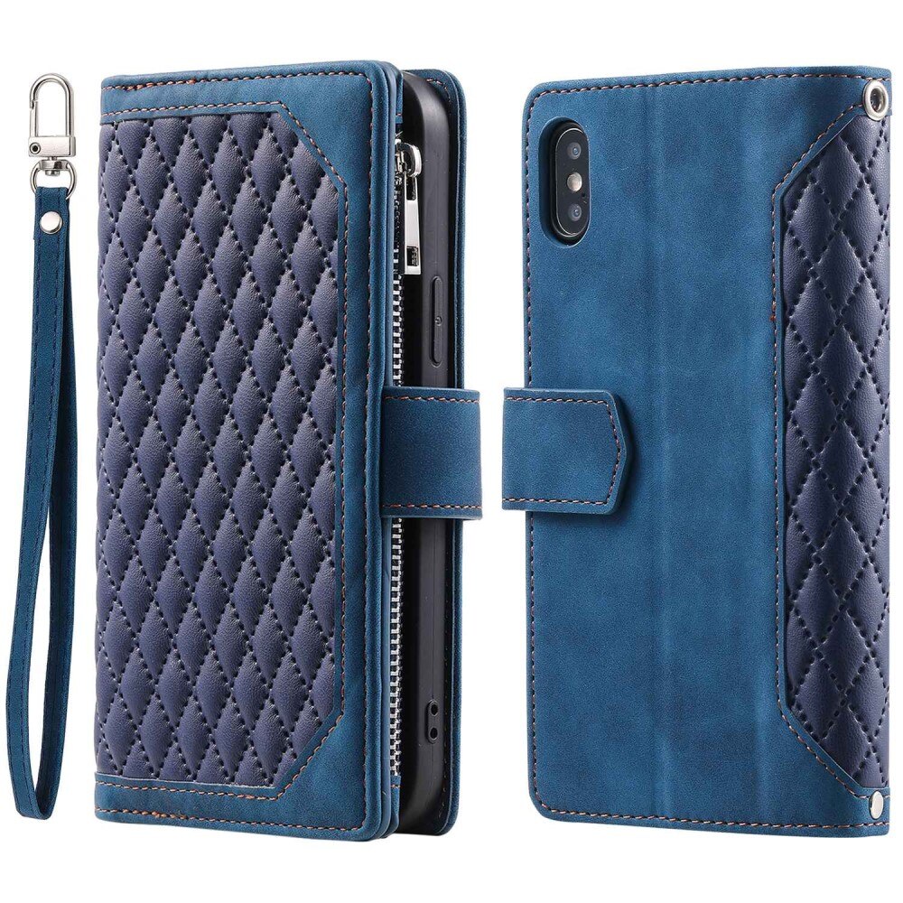 iPhone X/XS Brieftasche Hülle Quilted Blau