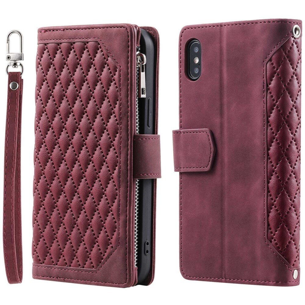 iPhone X(XS Brieftasche Hülle Quilted Rot