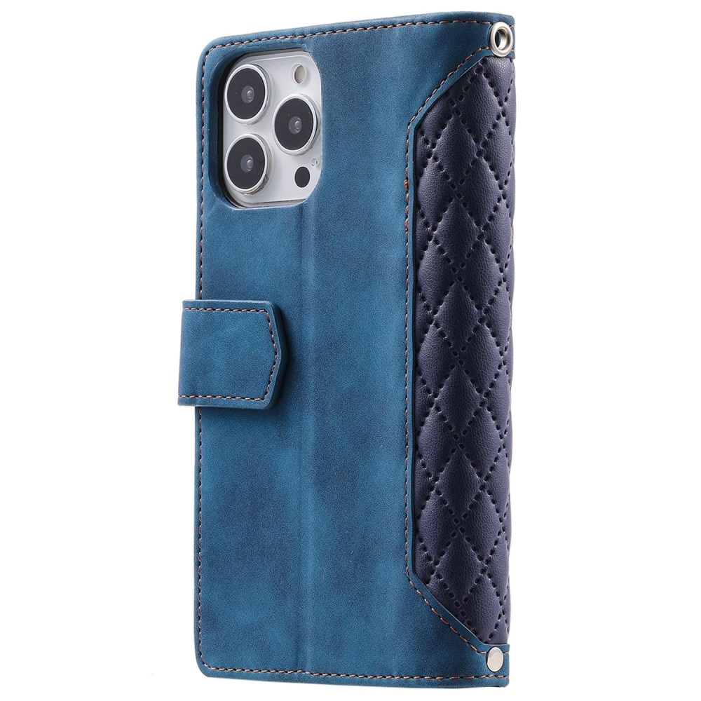 iPhone 14 Pro Brieftasche Hülle Quilted Blau