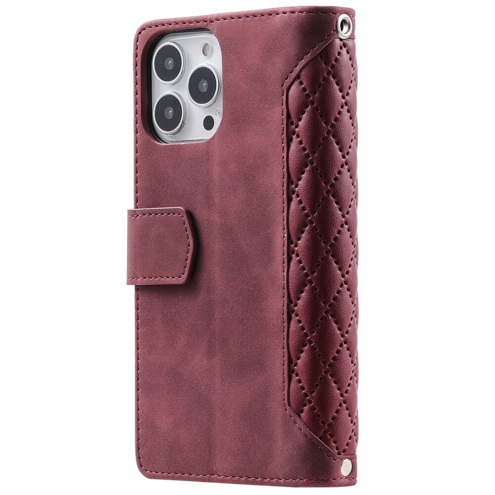 Apple iPhone 14 Pro Brieftasche Hülle Quilted Rot