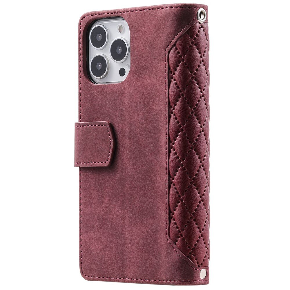 iPhone 14 Pro Brieftasche Hülle Quilted Rot