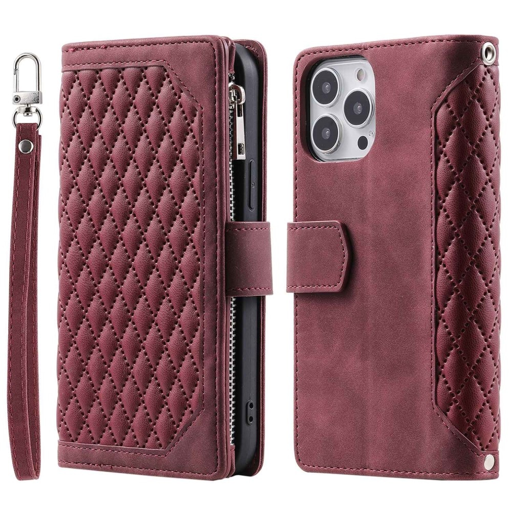 iPhone 14 Pro Brieftasche Hülle Quilted Rot