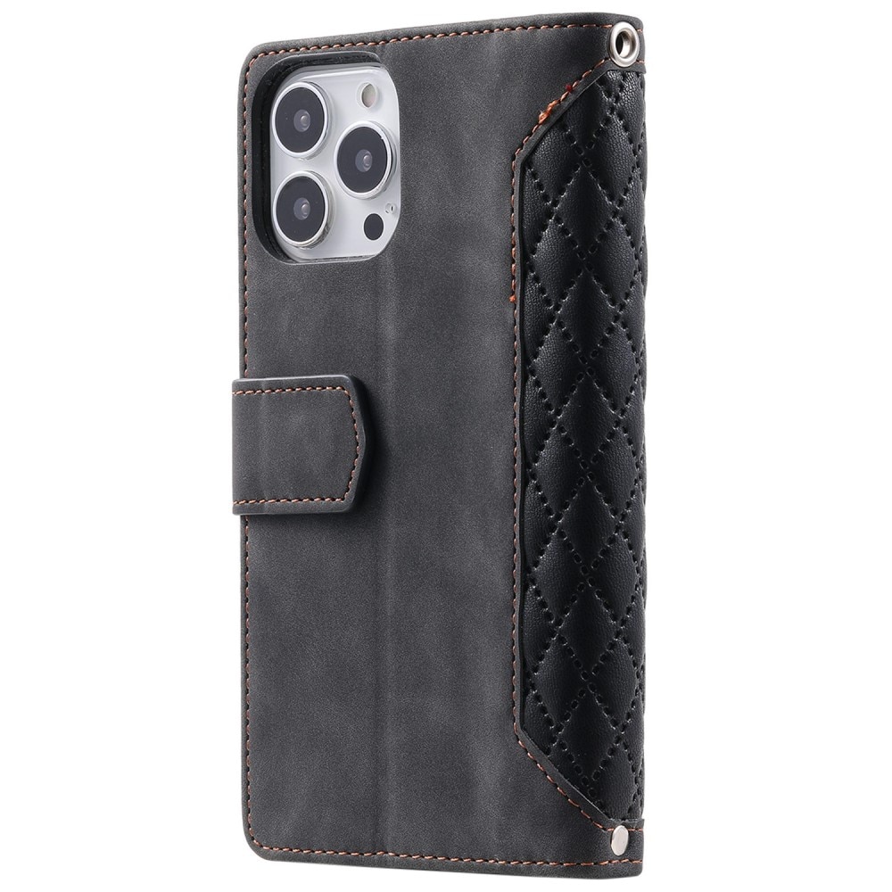 iPhone 14 Pro Brieftasche Hülle Quilted Schwarz