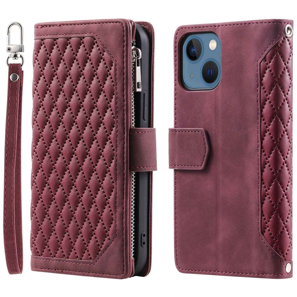 iPhone 13 Brieftasche Hülle Quilted Rot