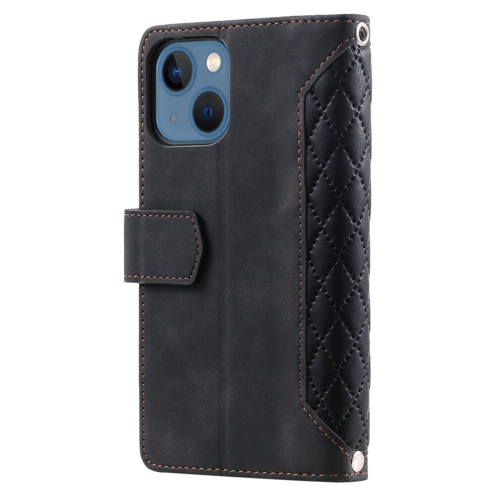 iPhone 13 Brieftasche Hülle Quilted Schwarz