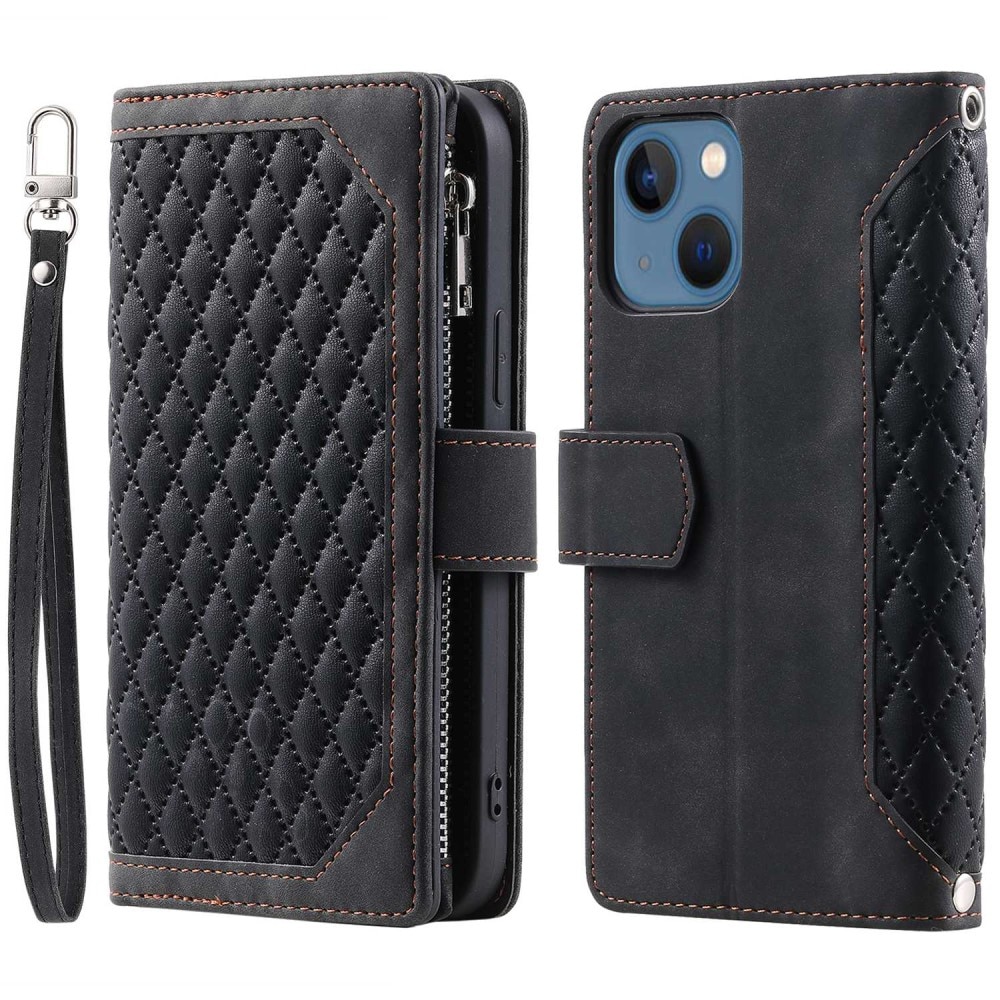 iPhone 13 Brieftasche Hülle Quilted Schwarz