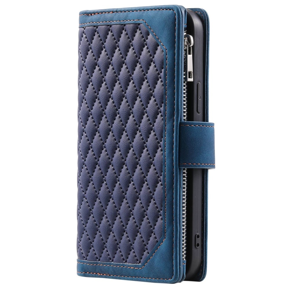 iPhone 14 Plus Brieftasche Hülle Quilted Blau