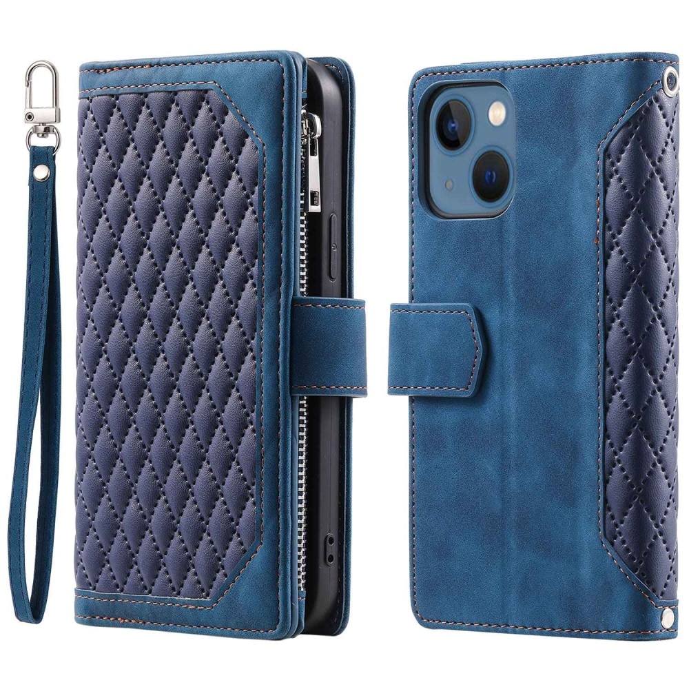 iPhone 14 Brieftasche Hülle Quilted Blau