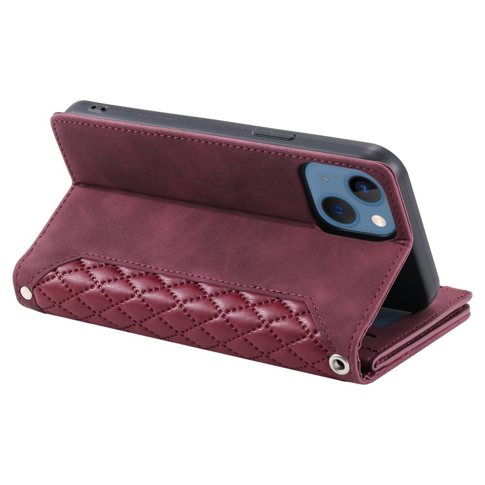 iPhone 14 Plus Brieftasche Hülle Quilted Rot