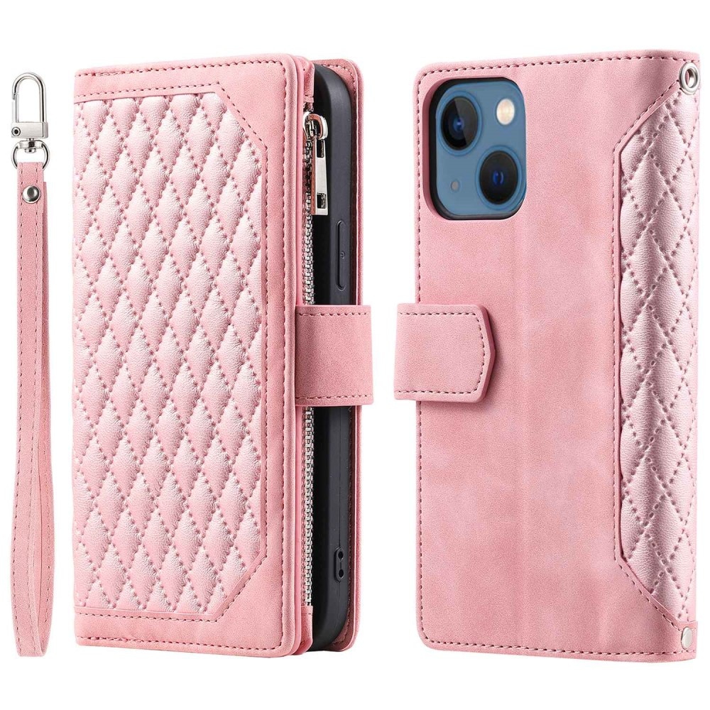 iPhone 14 Brieftasche Hülle Quilted Rosa