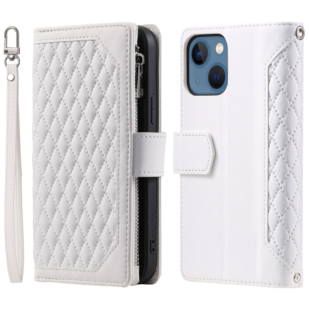 iPhone 14 Plus Brieftasche Hülle Quilted Weiß