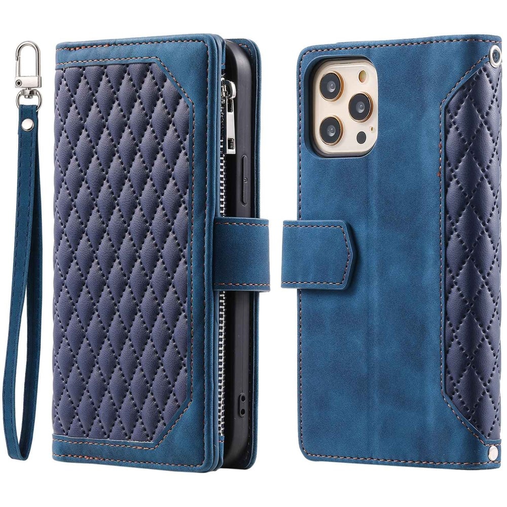 iPhone 12/12 Pro Brieftasche Hülle Quilted Blau