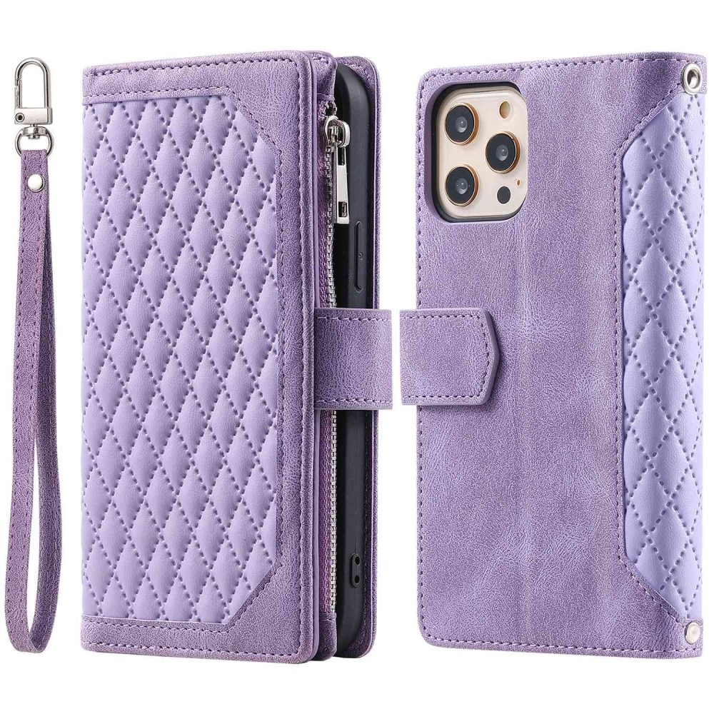 iPhone 12/12 Pro Brieftasche Hülle Quilted Lila