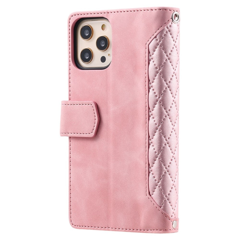 iPhone 12/12 Pro Brieftasche Hülle Quilted Rosa