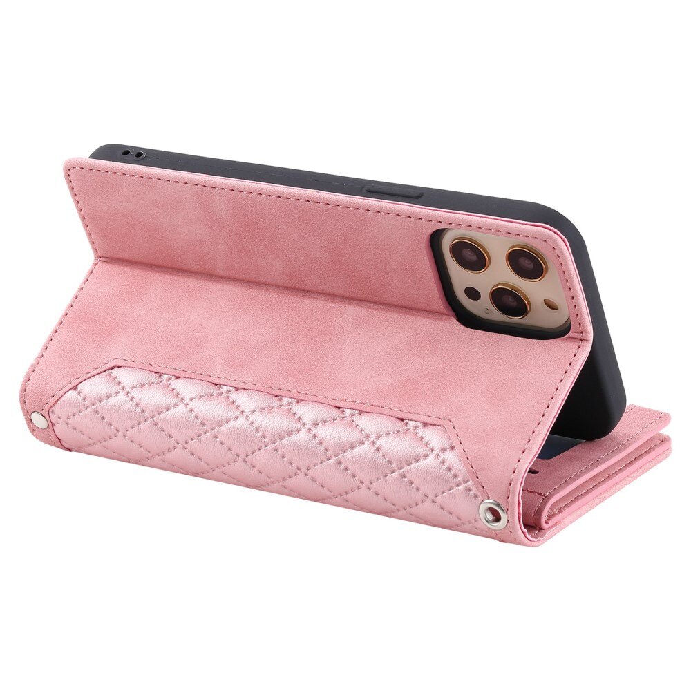 iPhone 12/12 Pro Brieftasche Hülle Quilted Rosa