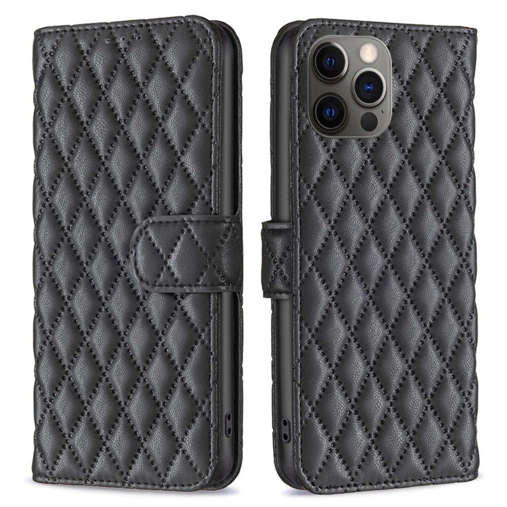 iPhone 12/12 Pro Portemonnaie-Hülle Quilted Schwarz