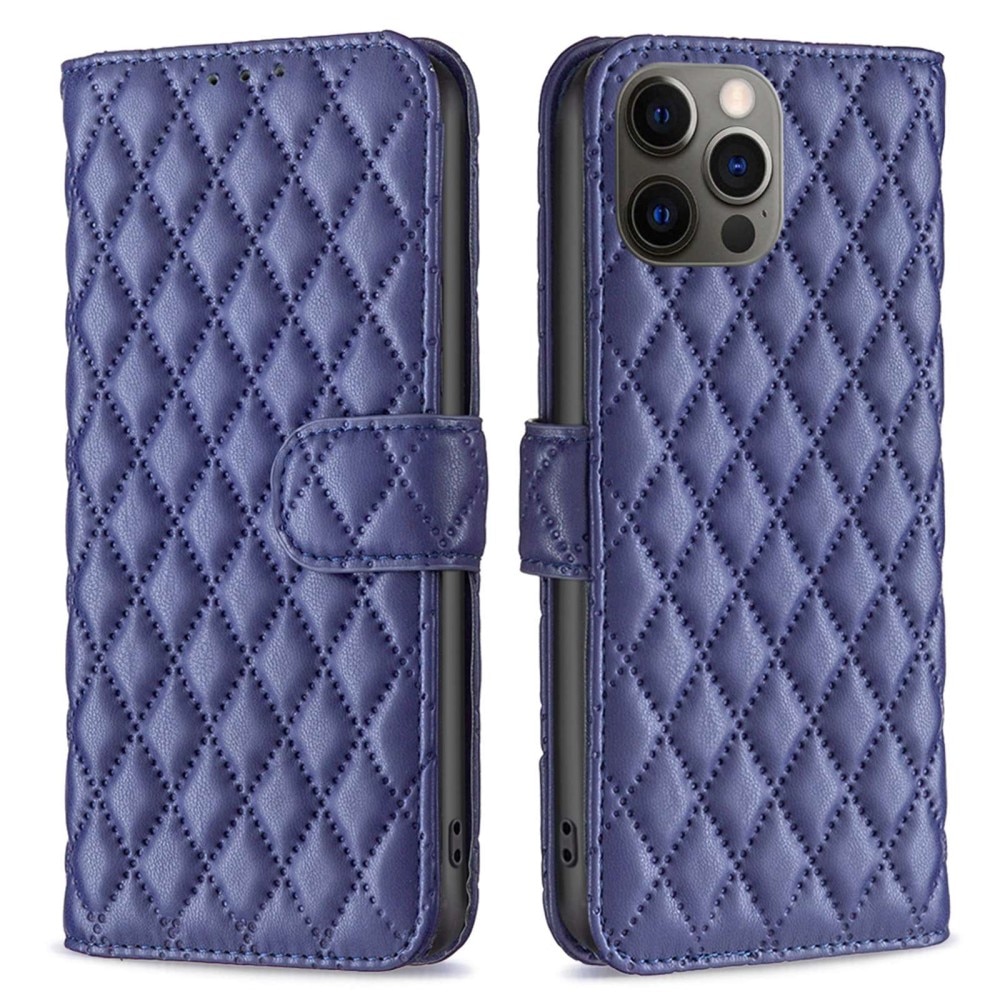 iPhone 12/12 Pro Portemonnaie-Hülle Quilted Blau