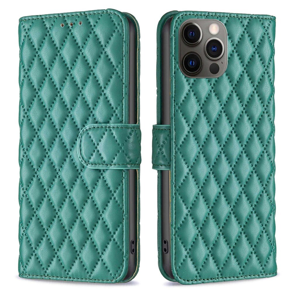 iPhone 12/12 Pro Portemonnaie-Hülle Quilted Grün