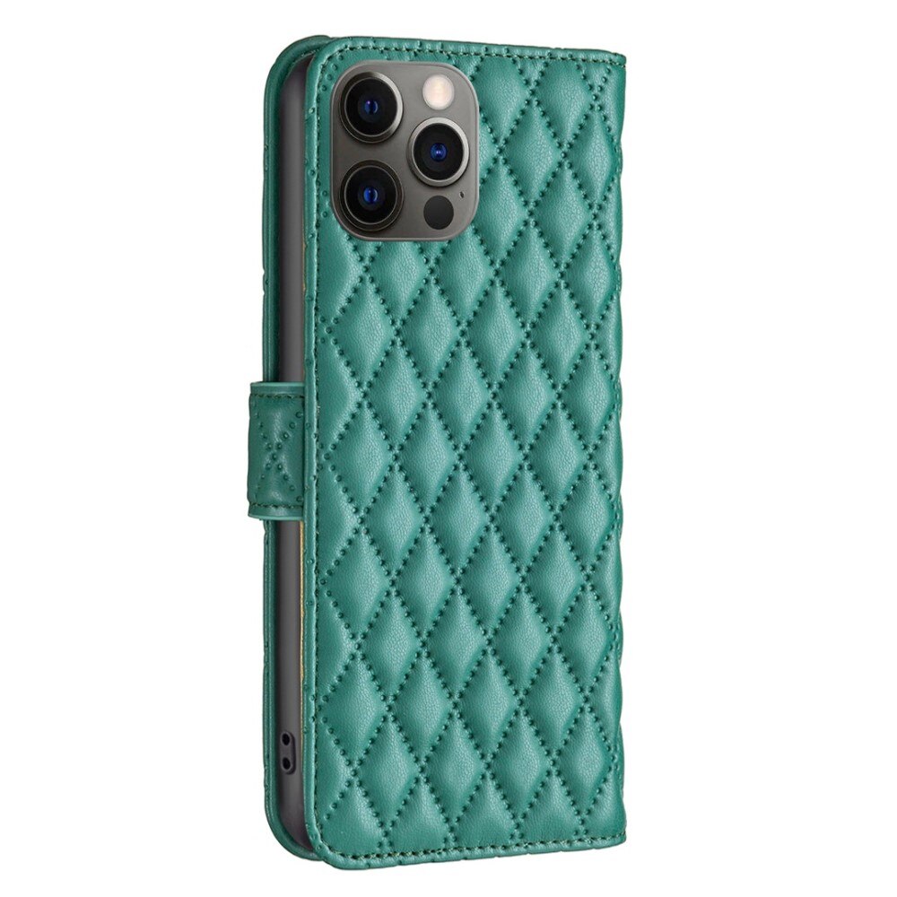 iPhone 12/12 Pro Portemonnaie-Hülle Quilted Grün