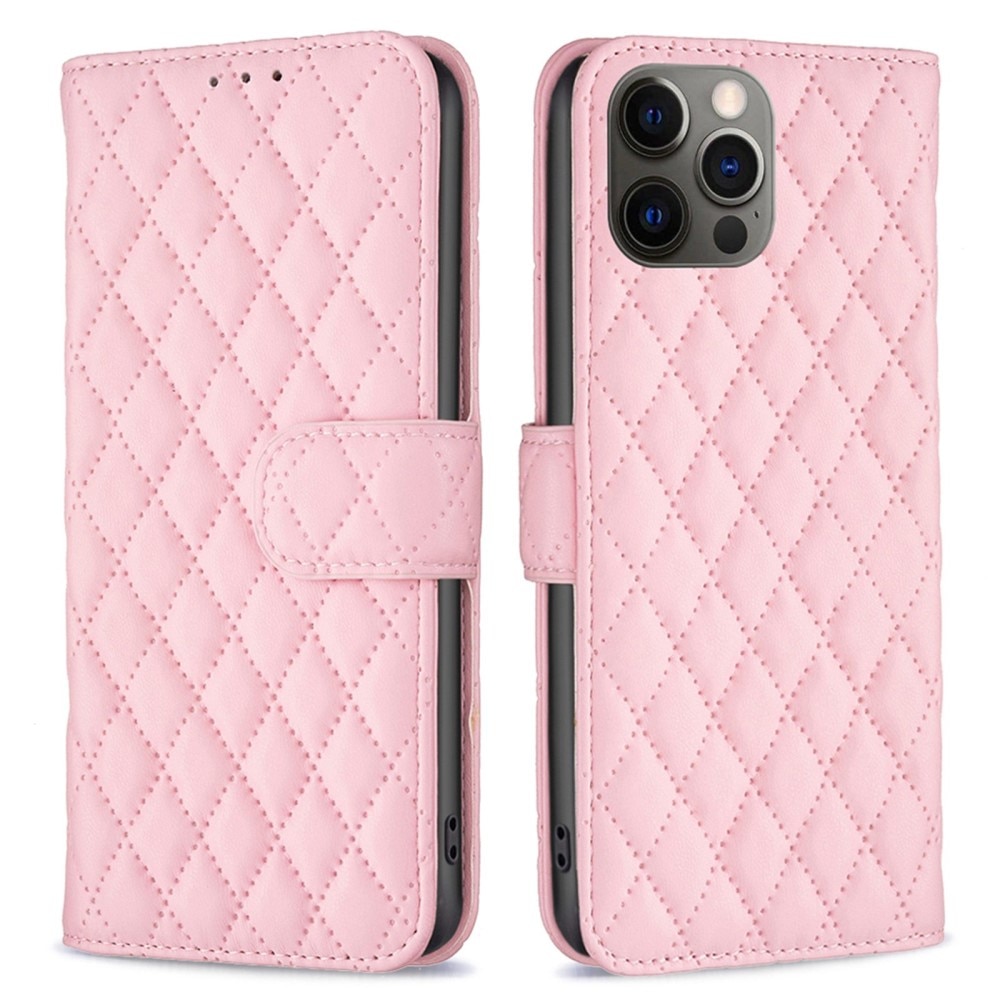 iPhone 12/12 Pro Portemonnaie-Hülle Quilted Rosa