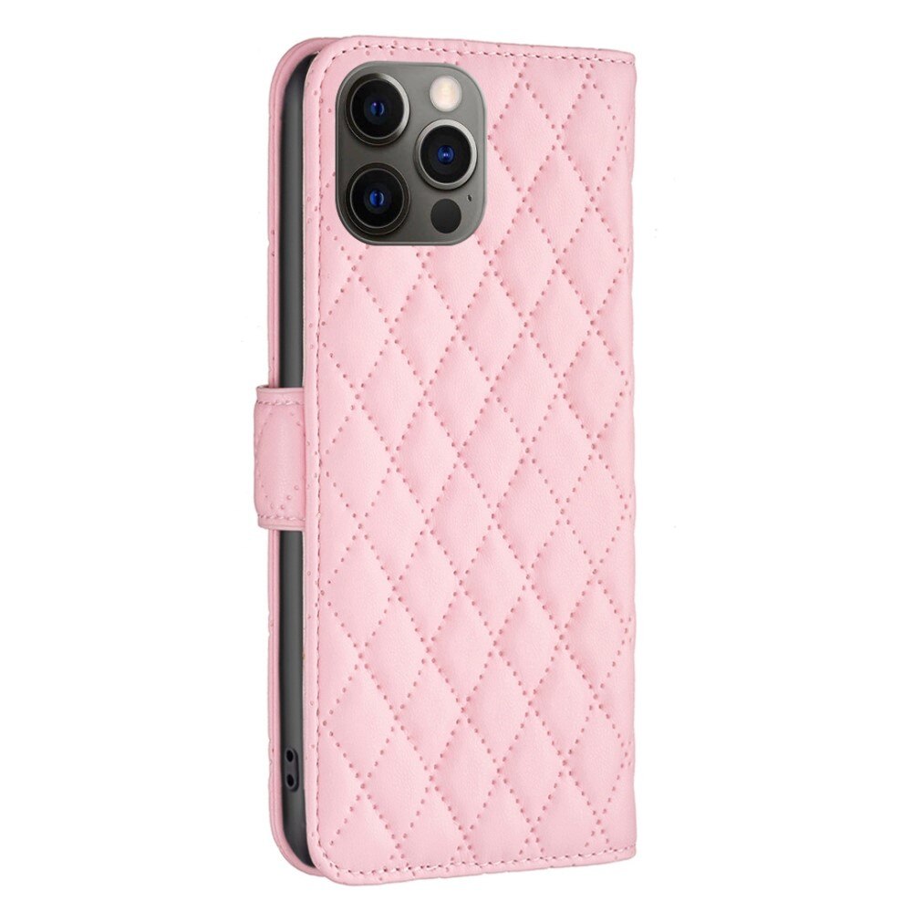 iPhone 12/12 Pro Portemonnaie-Hülle Quilted Rosa