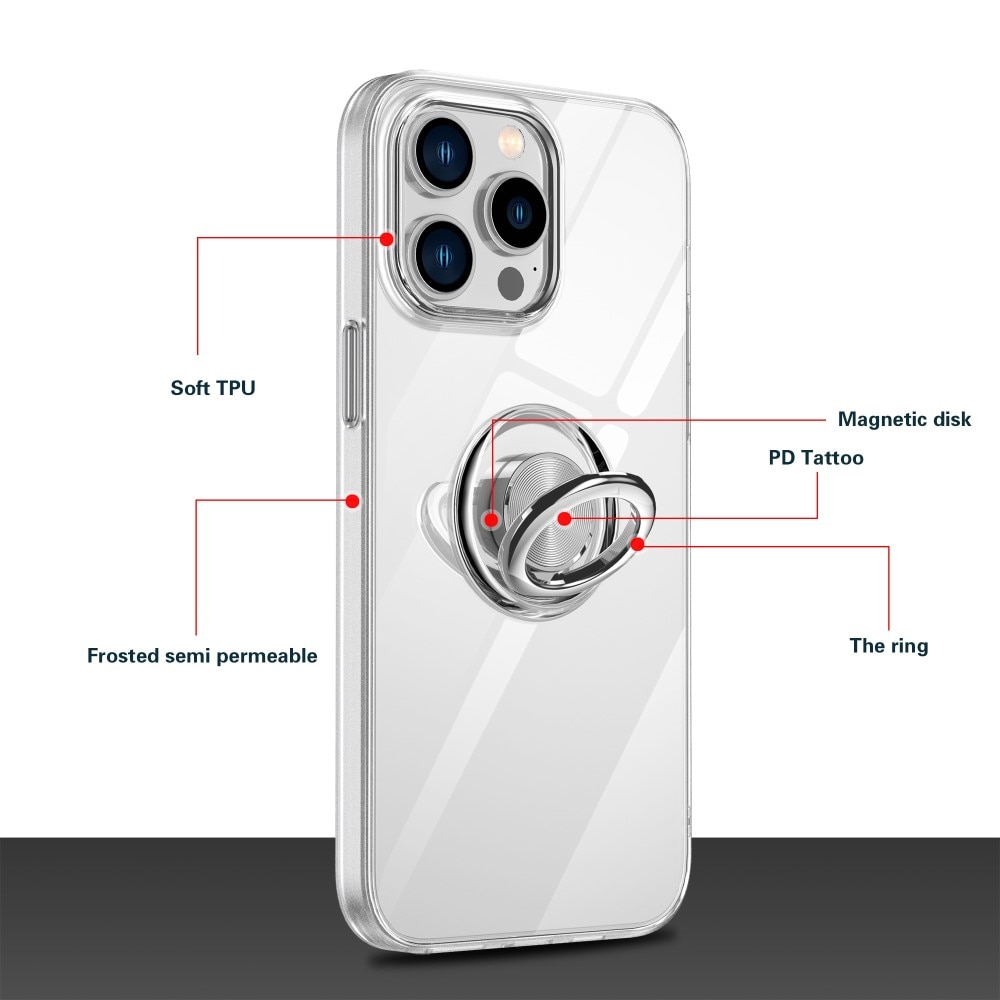 iPhone 14 Pro TPU-Kickstand-Hülle Finger Ring, Transparent