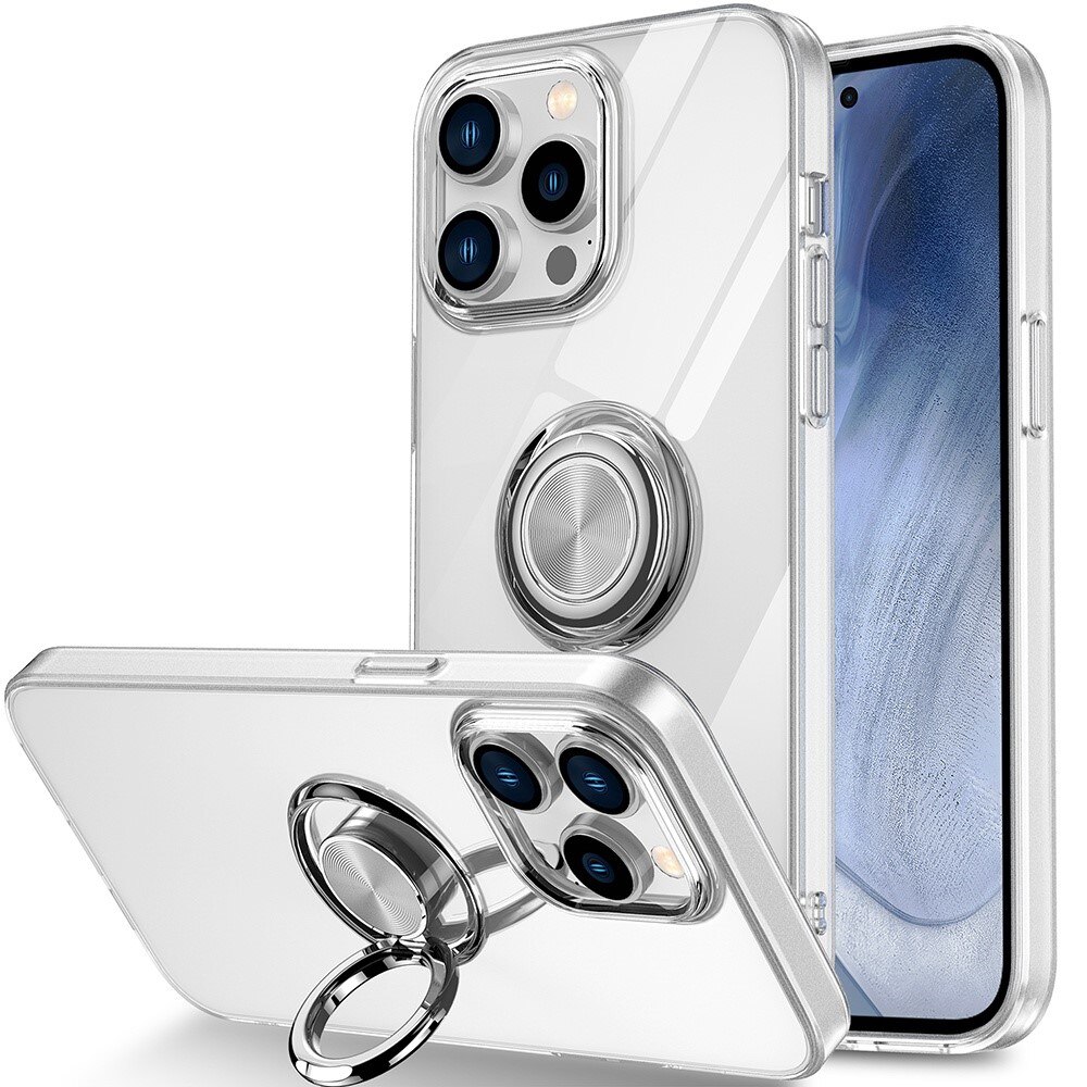 iPhone 14 Pro TPU-Kickstand-Hülle Finger Ring, Transparent