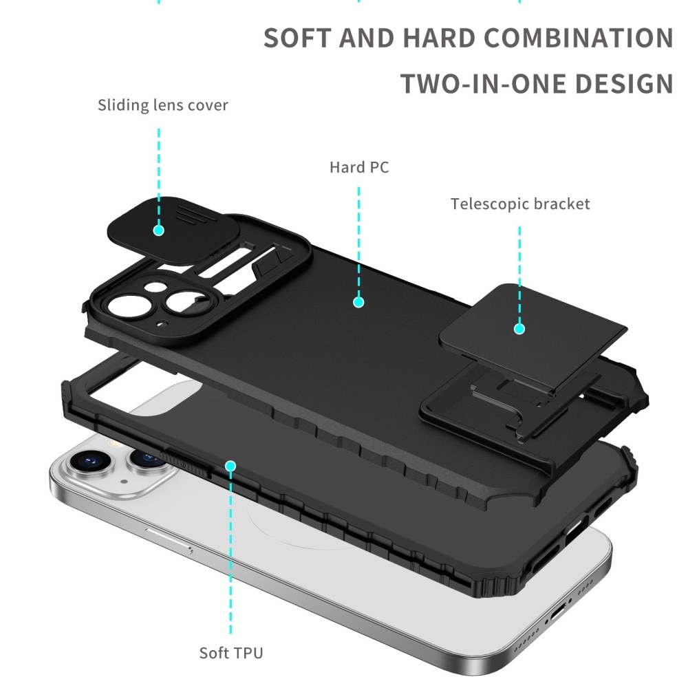 iPhone 14 Plus Kickstand Handyhülle mit Kameraabdeckung Schwarz