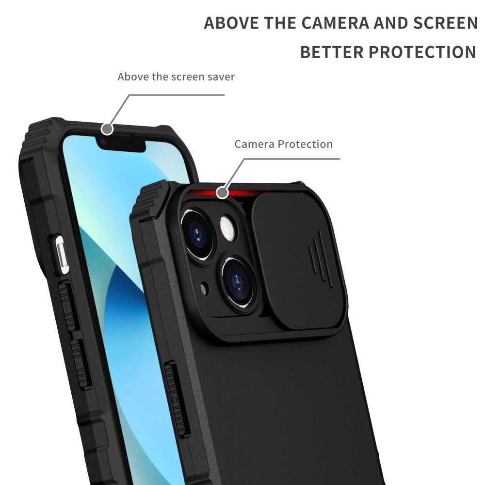 iPhone 14 Kickstand Handyhülle mit Kameraabdeckung Schwarz