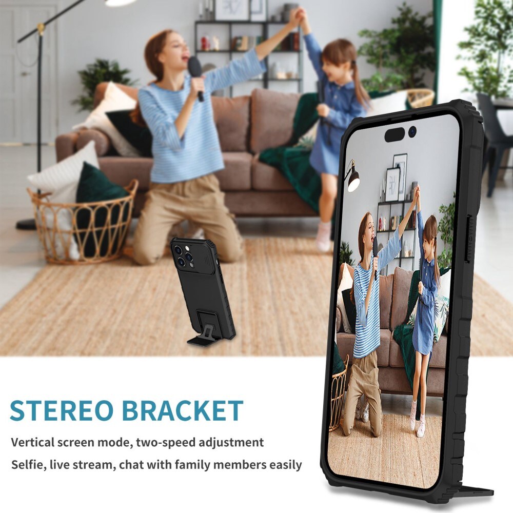 iPhone 14 Pro Max Kickstand Handyhülle mit Kameraabdeckung Schwarz