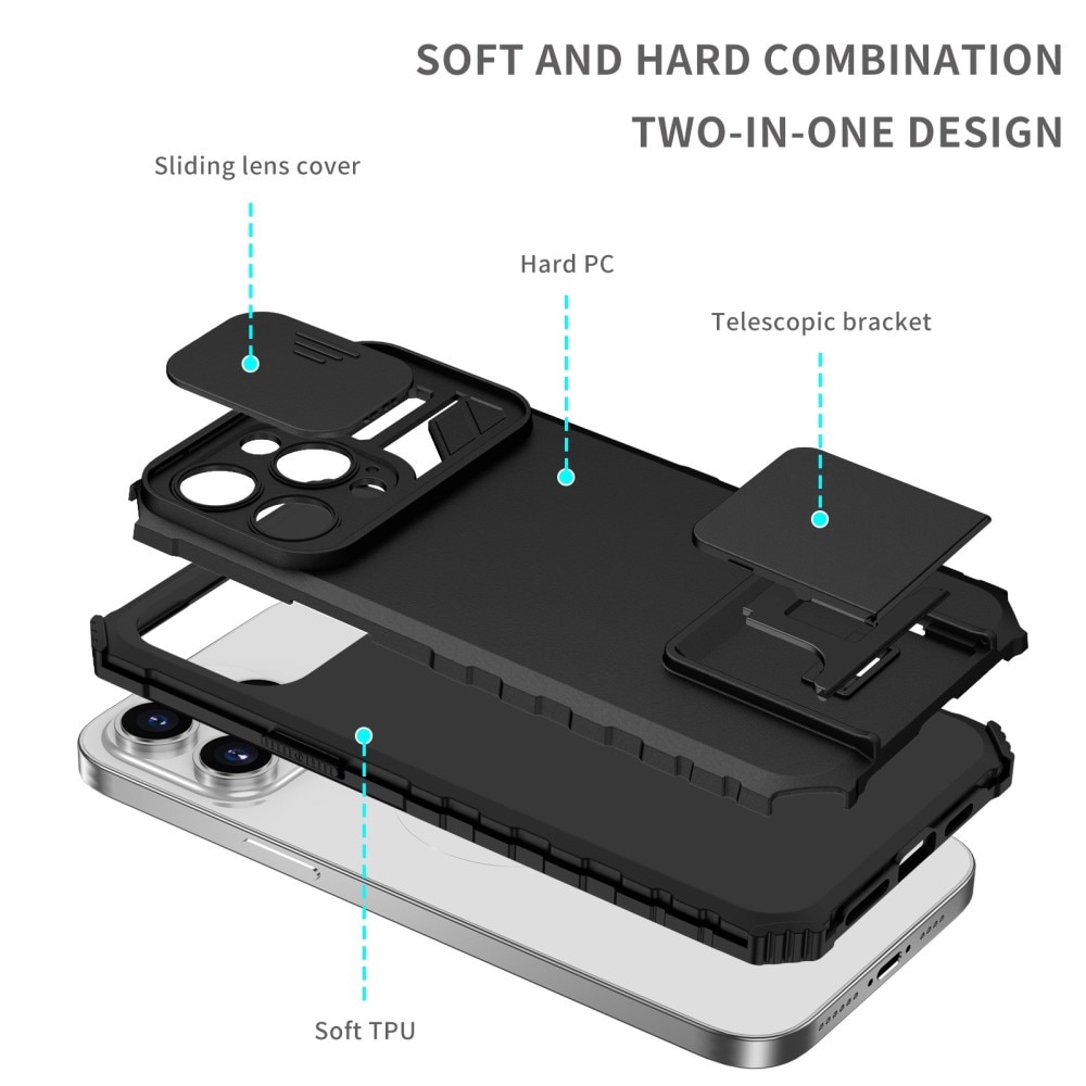 iPhone 14 Pro Max Kickstand Handyhülle mit Kameraabdeckung Schwarz