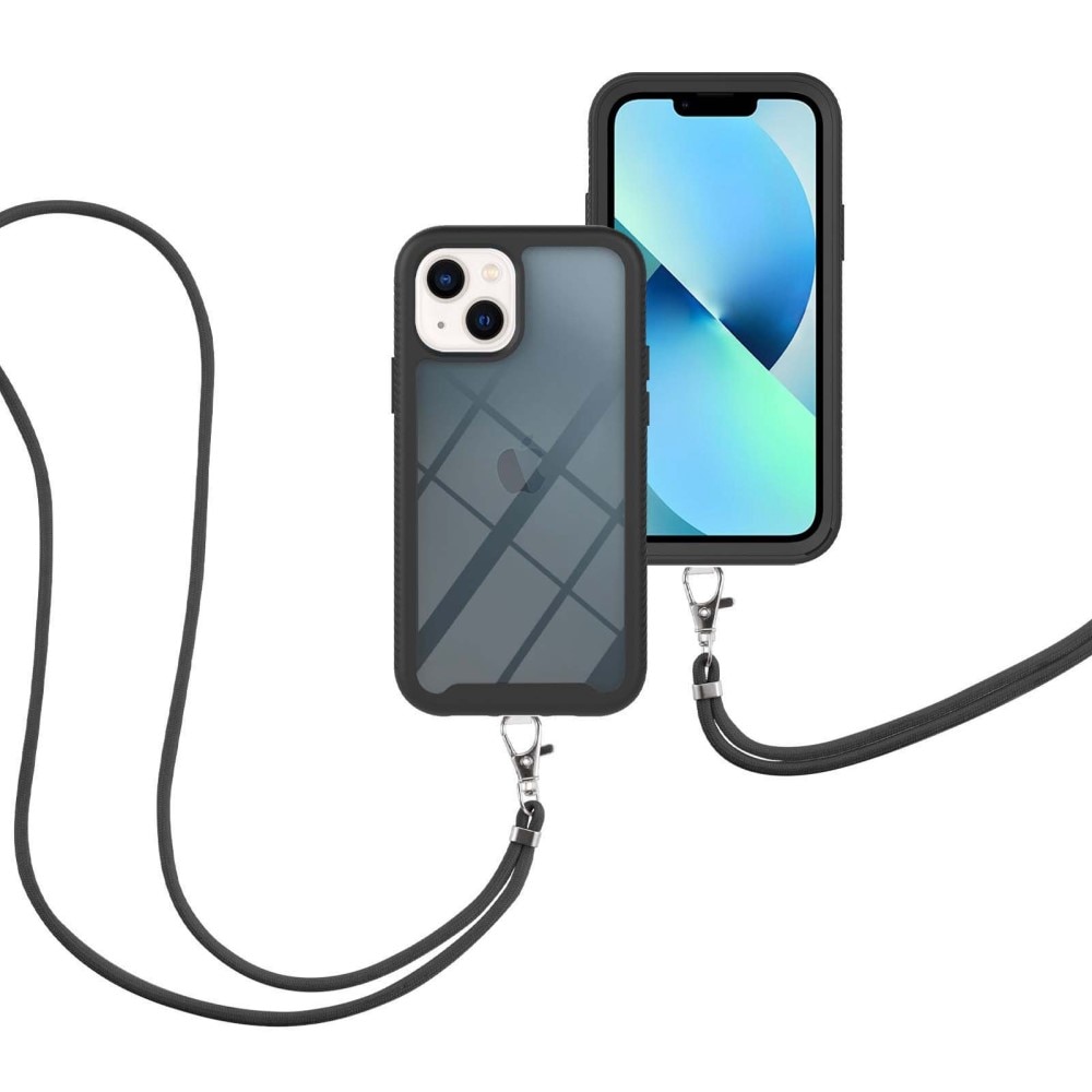 iPhone 14 Full Cover Hülle mit Umhängeband Schwarz