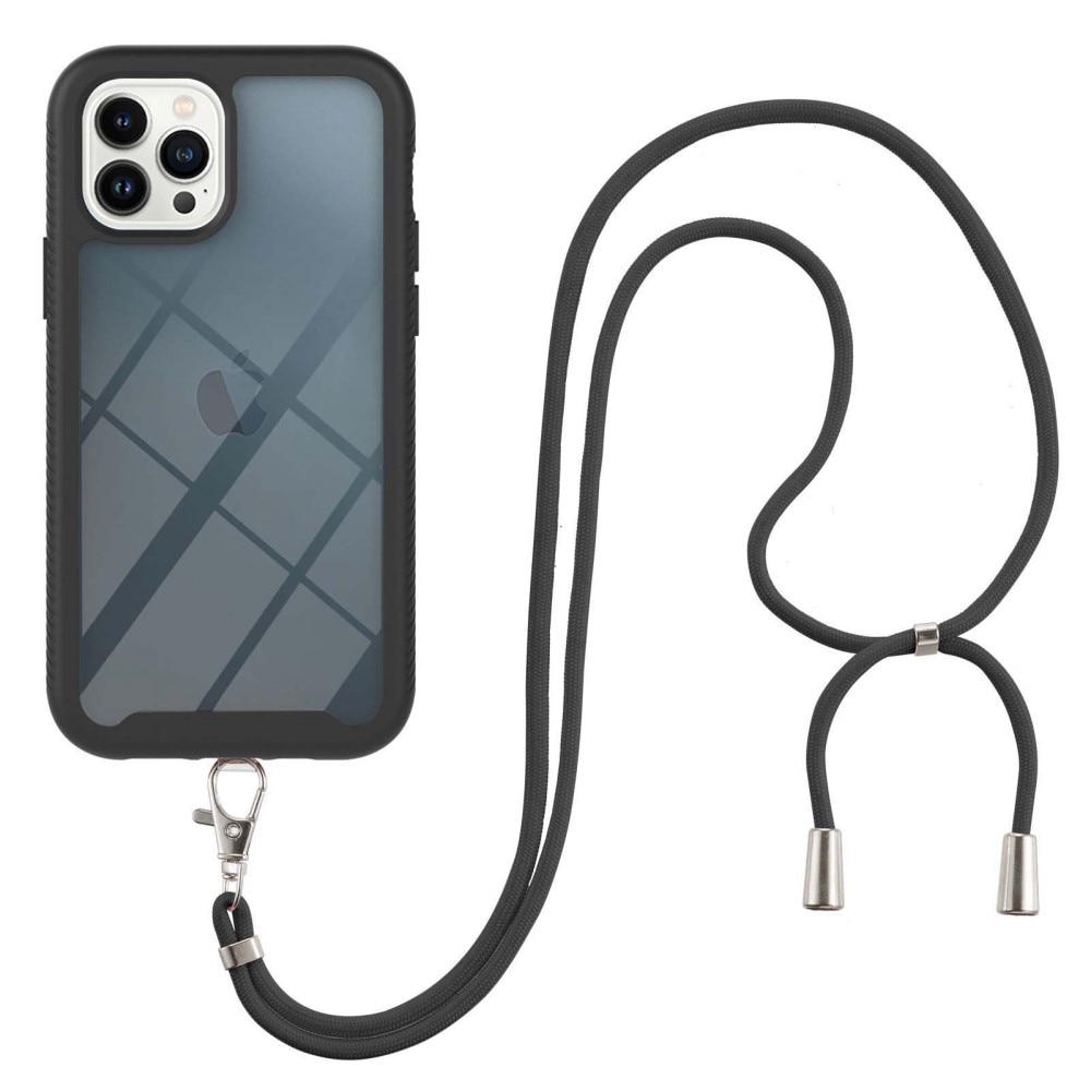 iPhone 14 Pro Full Cover Hülle mit Umhängeband Schwarz